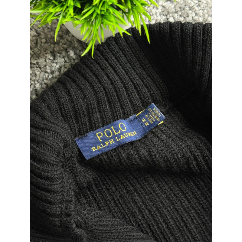 Чоловічий кардиган Polo Ralph Lauren темно-синій на блискавці, в'язана кофта Поло Ральф Лорен з бавовни, стильна сіпка