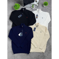 Светр Polo Ralph Lauren чоловічий в'язаний 1/3 zip кофта Поло Ральф Лорен з коміром на блискавці бавовняний чорний білий бежевий