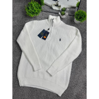 Чоловічий светр Polo Ralph Lauren 1/3 Zip білий в'язаний кофта Поло Ральф Лорен з коміром на блискавці бавовняний преміум