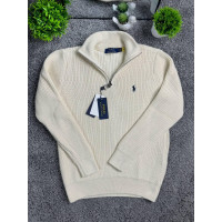 Чоловічий трикотажний светр Polo Ralph Lauren 1/3 Zip бежевий | Кофта Поло Ральф Лорен з блискавкою, бавовняний джемпер преміум я