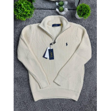 Чоловічий трикотажний светр Polo Ralph Lauren 1/3 Zip бежевий | Кофта Поло Ральф Лорен з блискавкою, бавовняний джемпер преміум я