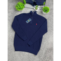 Чоловічий светр Polo Ralph Lauren 1/3 Zip темно-синій | В'язаний джемпер Поло Ральф Лорен на блискавці, бавовняна кофта преміум