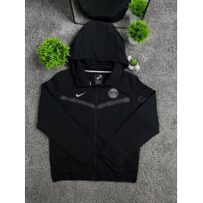 Чоловічий зип-худі Nike Tech Fleece x PSG (Найк Тек Фліс ПСЖ) чорна спортивна кофта на блискавці з вишитим логотипом M L XL