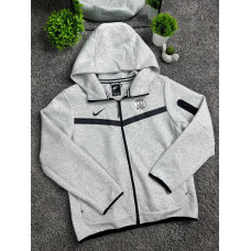 Чоловічі зип-худі Nike Tech Fleece x PSG (Найк Тек Фліс ПСЖ) сіра спортивна кофта на блискавці з вишитим логотипом M L XL