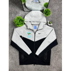 Чоловіча зіп-худі Nike Nocta Tech Fleece (Найк Нокта Тек Фліс) чорно-сіра спортивна кофта на блискавці з вишитим логотипом M L XL