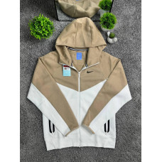 Чоловічі зип-худі Nike Nocta Tech Fleece (Найк Нокта Тек Фліс) біло-бежева спортивна кофта на блискавці з вишитим логотипом M L XL