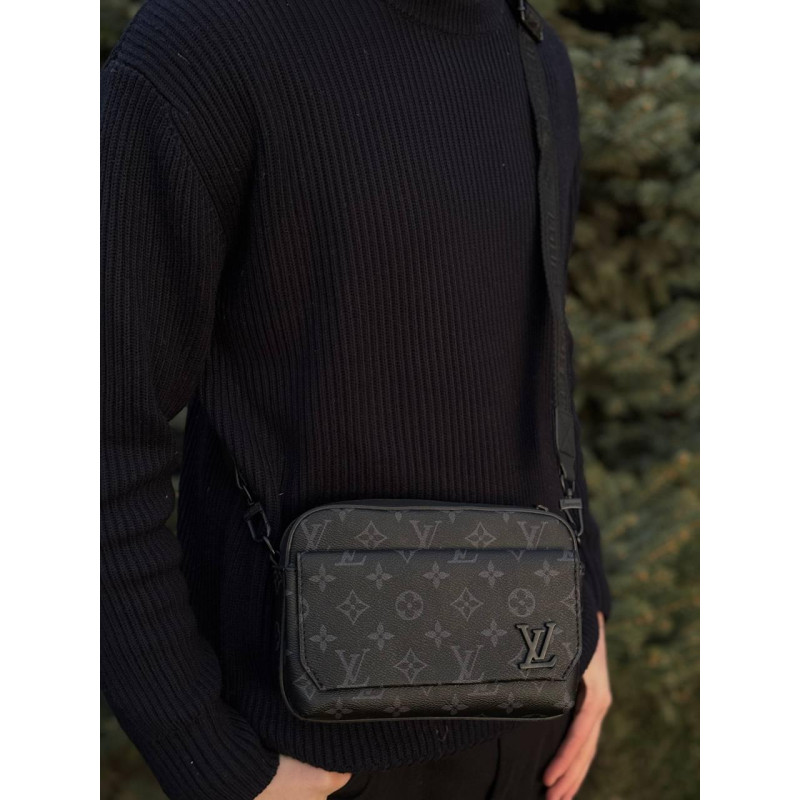 Сумка Louis Vuitton кросбоді шкіряна чоловіча | Сумка Луї Віттон чорна чоловіча шкіряна LV bag | Сумка ЛВ