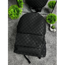 Чоловічий рюкзак Louis Vuitton чорний шаховий з екошкіри 41х31 см стильний портфель Луї Віттон LV Damier на 4 відділення
