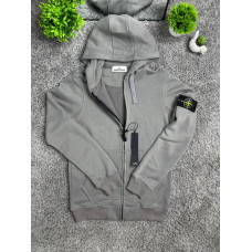 Чоловіча бавовняна толстовка зіп-худі Stone Island графітова на блискавці з капюшоном та патчем S-XL