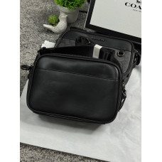 Чоловіча сумка через плече Coach New York чорна та сіра (25х19 см, екошкіра, месенджер Коач з брендовою упаковкою та бірками)