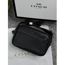 Чоловіча чорна сумка через плече Coach New York (25х19 см, екошкіра, барсетка-месенджер Коач з бирками та брендовою упаковкою)