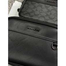 Чоловіча сіра сумка через плече Coach New York з монограмою (25х19 см, екошкіра, барсетка-месенджер Коач з бирками та брендовою уп