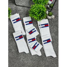 Чоловічі високі спортивні шкарпетки Tommy Hilfiger білі та чорні (бавовна 95%, з гумкою на стопі, розміри 36-40, 41-45, з бірками)