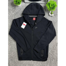 Чоловіча зип-худі Nike Tech Fleece чорна на блискавці з капюшоном і вишитим логотипом - спортивна кофта-зіпка Найк Теч Фліс нова
