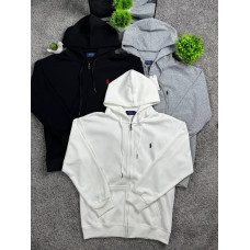 Чоловічий зип-худі Polo Ralph Lauren на блискавці з капюшоном з бавовни (чорний, білий, сірий)