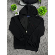 Чоловічий чорний зип-худі Polo Ralph Lauren на блискавці з капюшоном з бавовни з червоним логотипом