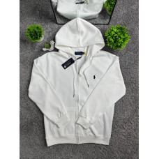 Чоловіча біла зіп-худі Polo Ralph Lauren на блискавці з капюшоном з натуральної бавовни з вишитим логотипом вершника