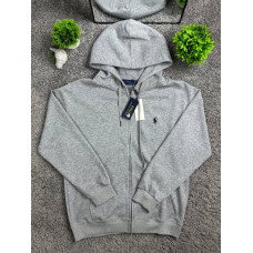 Чоловіча сіра зіп-худі Polo Ralph Lauren на блискавці з капюшоном з натуральної бавовни з вишитим логотипом вершника
