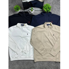 Чоловічий кофта напівзамок Polo Ralph Lauren на блискавці 1/4 zip з натуральної бавовни з вишитим логотипом (чорний, білий, бежеви