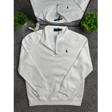 Чоловічий білий напівзамок Polo Ralph Lauren на блискавці 1/4 zip з натуральної бавовни з вишитим логотипом вершника