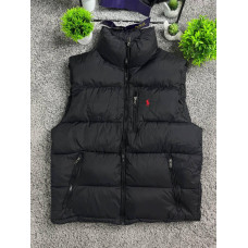 Чоловічий чорний жилет Polo Ralph Lauren дутий осінній безрукавка на блискавці з червоним вишитим логотипом і коміром-стійкою