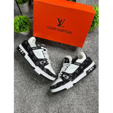 Чоловічі кросівки Louis Vuitton Trainer LV Black White чорно-білі спортивні стильні кеди з фірмовим візерунком Monogram