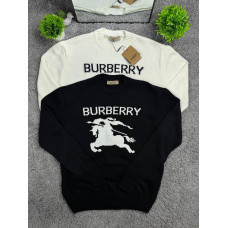 Чоловічий в'язаний светр Burberry з вишитим логотипом і вершником (чорний, білий)