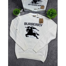 Чоловічий білий в'язаний светр Burberry бавовняний з вишитим логотипом та оригінальними бирками