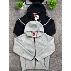 Чоловічі зип-худі Nike Tech Fleece Reflective чорна / сіра з вишитим логотипом нової колекції