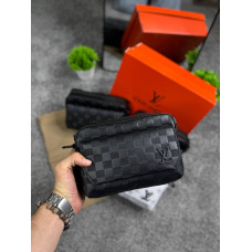 Чоловіча сумка Louis Vuitton чорна через плече кроссбоді шахова з екошкіри з бирками та опцією брендової упаковки