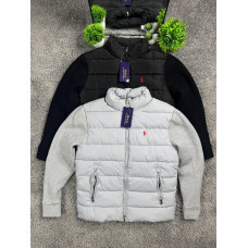 В'язана чоловіча куртка кардиган Polo Ralph Lauren з утепленими грудьми холлофайбер чорна і сіра з вишитим логотипом