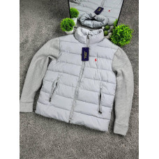 В'язана чоловіча куртка кардиган Polo Ralph Lauren з утепленими грудьми холлофайбер сіра з вишитим логотипом