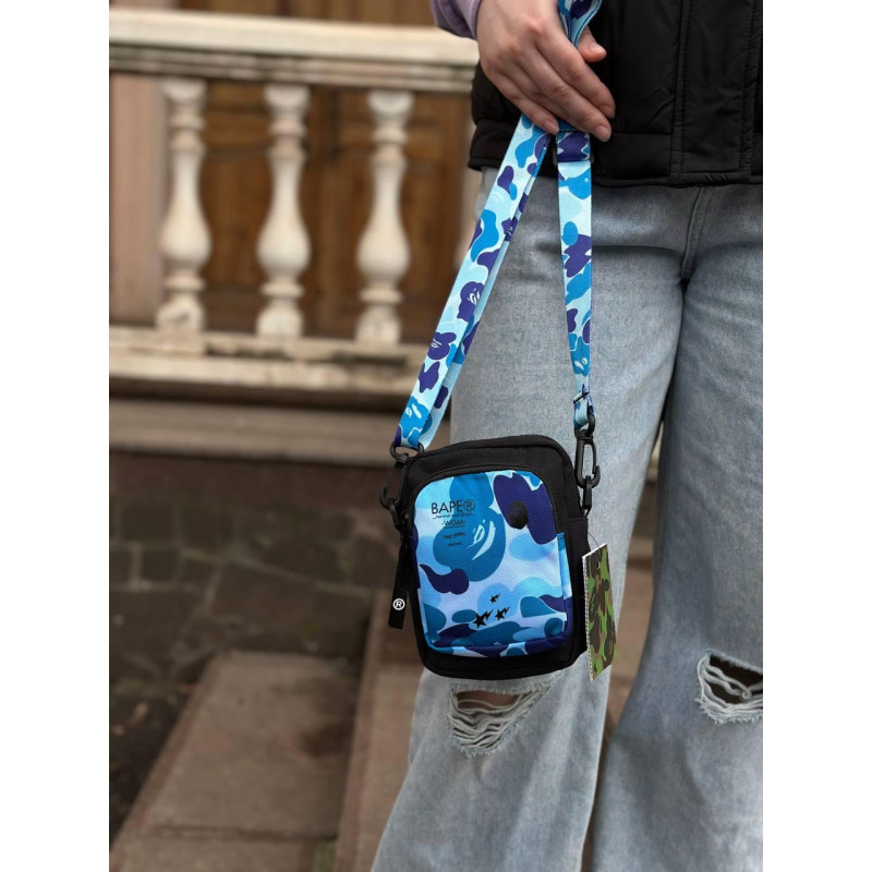 Сумка BAPE чоловіча спортивна месенджер через плече Бейп чоловіча барсетка Bape синя Bag BApe
