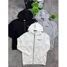 Чоловічий зип-худі Essentials Fear of God на блискавці з бавовни - чорна, сіра і біла кофта Ессеншіалс