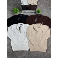 Чоловічий трикотажний светр Polo Ralph Lauren на блискавці з віскози - чорний, білий, коричневий і бежевий