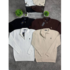 Чоловічий трикотажний светр Polo Ralph Lauren на блискавці з віскози - чорний, білий, коричневий і бежевий
