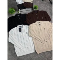 Чоловічий лонгслів Polo Ralph Lauren на блискавці 1/3 з віскози - чорний, білий, коричневий та бежевий