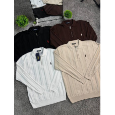 Чоловічий лонгслів Polo Ralph Lauren на блискавці 1/3 з віскози - чорний, білий, коричневий та бежевий