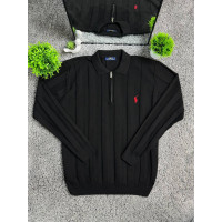 Чоловічий лонгслів Polo Ralph Lauren на блискавці 1/3 з віскози - чорний