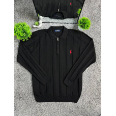 Чоловічий лонгслів Polo Ralph Lauren на блискавці 1/3 з віскози - чорний
