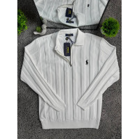 Чоловічий лонгслів Polo Ralph Lauren на блискавці 1/3 з віскози — білий светр Поло Ральф Лорен кофта з довгим рукавом