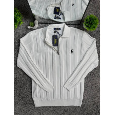Чоловічий лонгслів Polo Ralph Lauren на блискавці 1/3 з віскози — білий светр Поло Ральф Лорен кофта з довгим рукавом