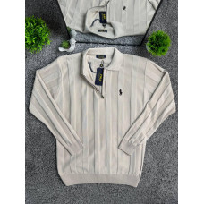 Чоловічий лонгслів Polo Ralph Lauren на блискавці 1/3 з віскози - светр бежевий Поло Ральф Лорен кофта з довгим рукавом