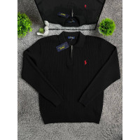 Чоловічий лонгслів Polo Ralph Lauren на блискавці 1/3 з віскози - чорний светр Поло Ральф Лорен кофта з довгим рукавом