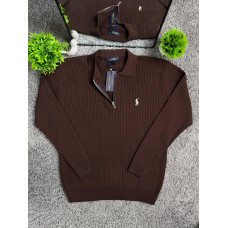 Чоловічий лонгслів Polo Ralph Lauren на блискавці 1/3 з віскози - коричневий светр Поло Ральф Лорен кофта з довгим рукавом