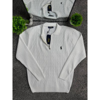 Чоловічий лонгслів Polo Ralph Lauren на блискавці 1/3 з віскози — білий светр Поло Ральф Лорен кофта з довгим рукавом