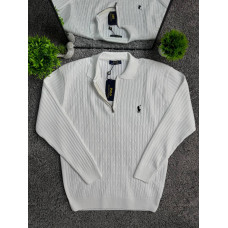 Чоловічий лонгслів Polo Ralph Lauren на блискавці 1/3 з віскози — білий светр Поло Ральф Лорен кофта з довгим рукавом