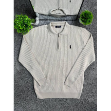 Чоловічий лонгслів Polo Ralph Lauren на блискавці 1/3 з віскози - светр бежевий Поло Ральф Лорен кофта з довгим рукавом