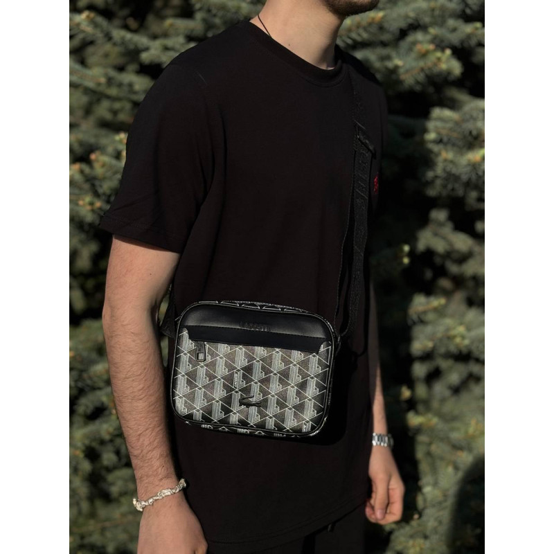 Сумка Lacoste через плече чоловіча чорна барсетка Лакост сумка спортивна чоловіча Лакост чорна кросбоді сумка месенджер L